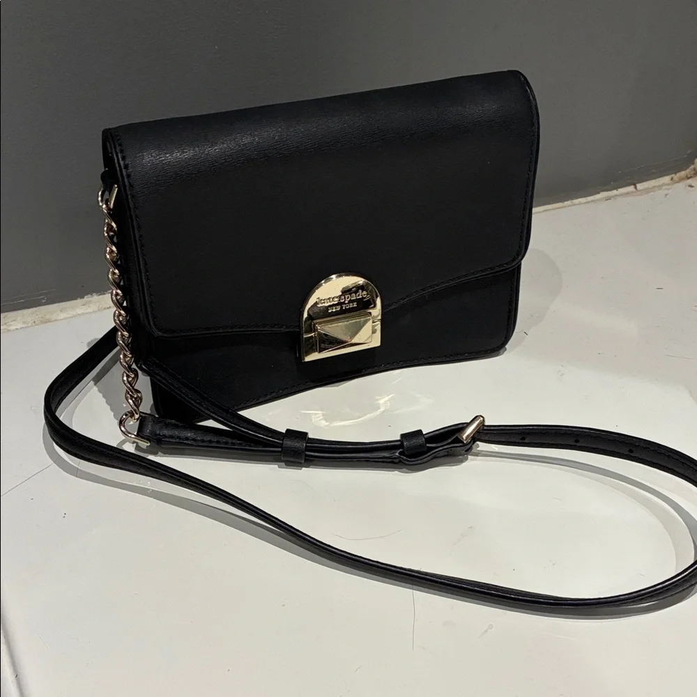 kate spade Black Leather Crossbody with Gold-Tone Chain Accent - Picture 3 of 6